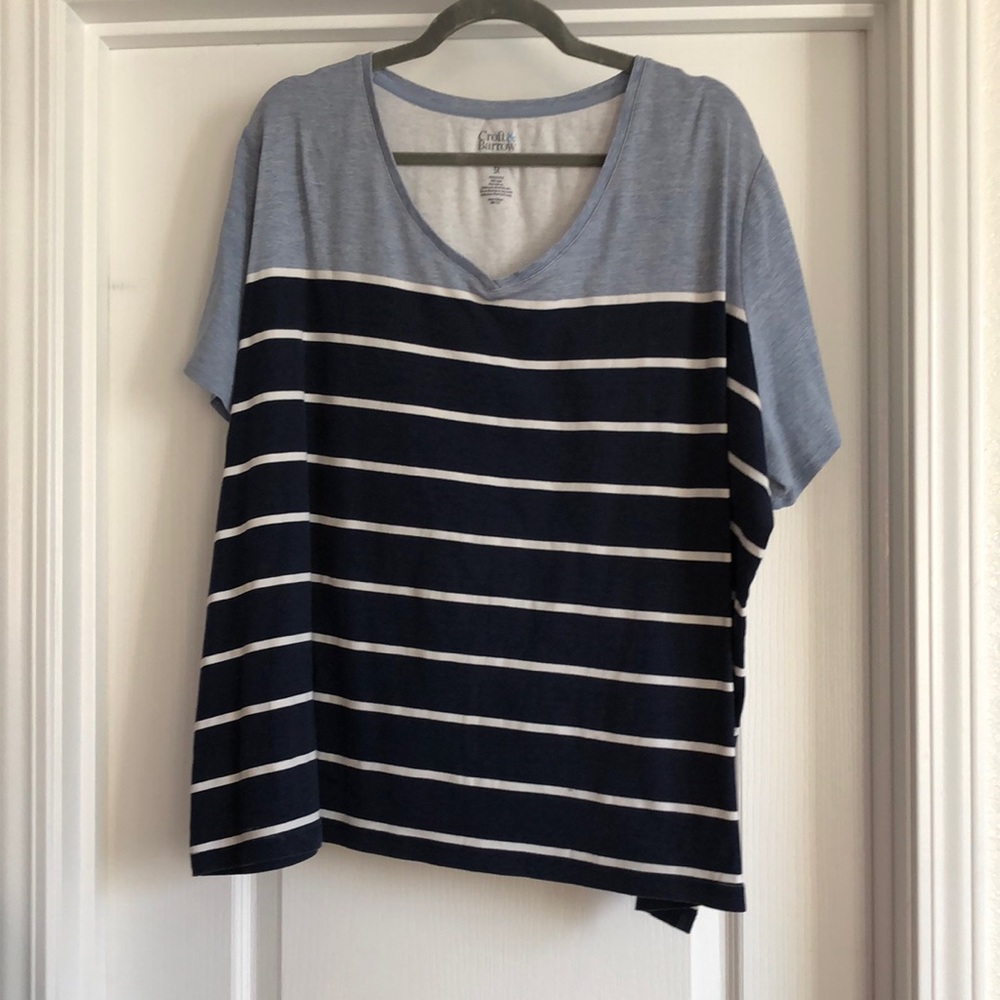 Croft and Barrow The Classic Tee 3X Blue Striped Shirt